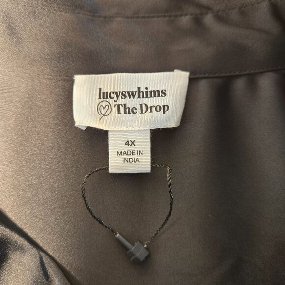 THE DROP Minimalist Basic Black Stretch Satin Shirt Tunic Top Size 4X New NO Tag - Picture 11 of 16